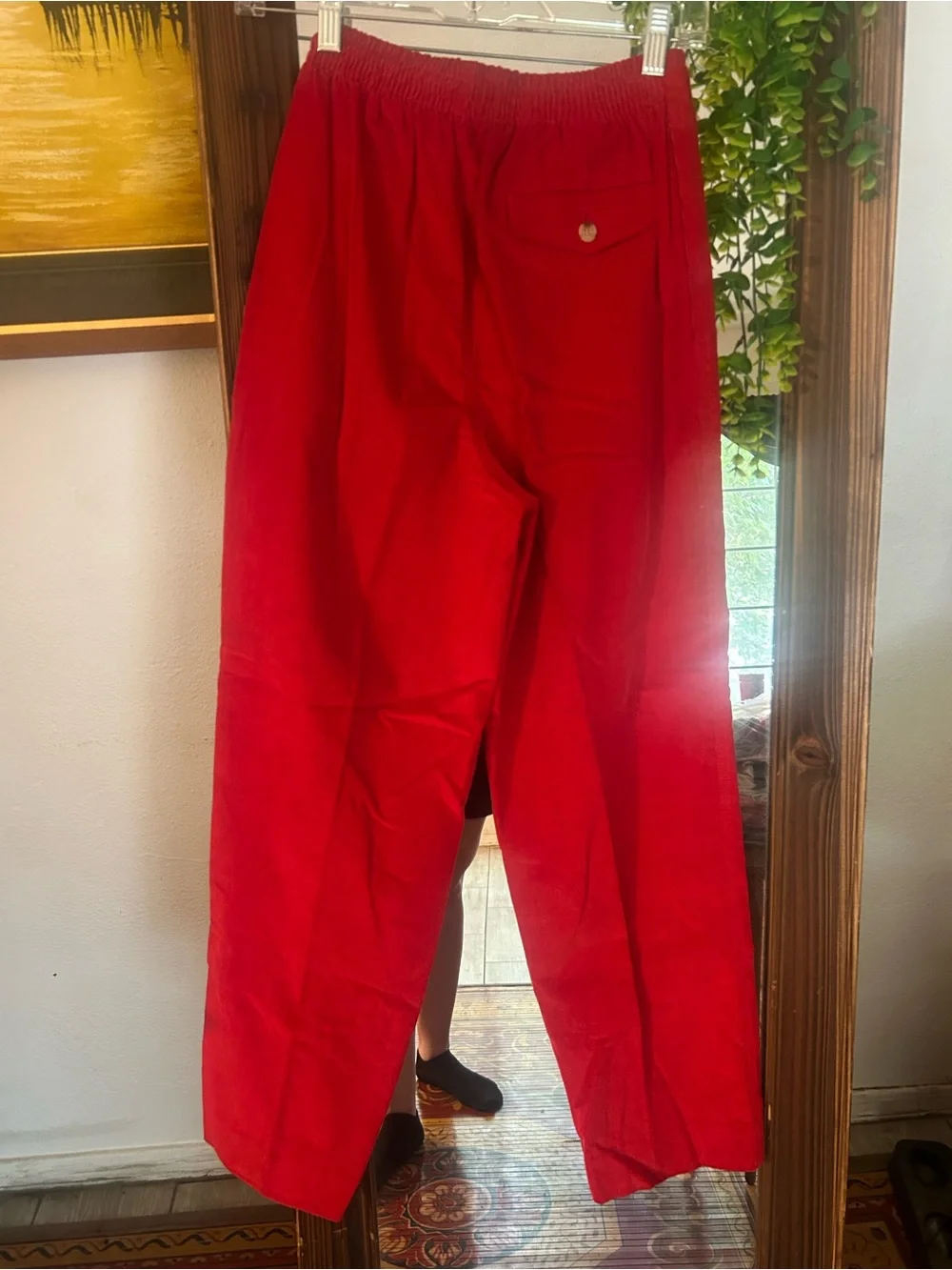 Vintage Japanese Red corduroy Elastic-Waist Pants